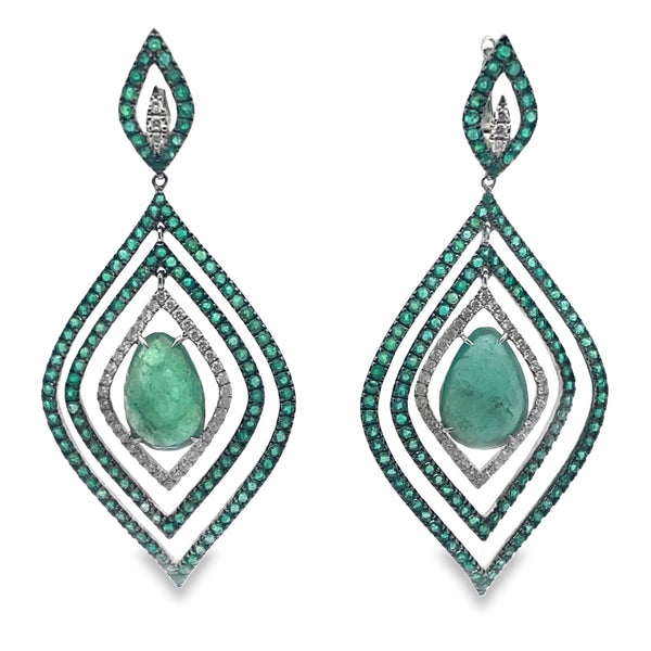 Nero Emerald and Diamond Drop Earrings