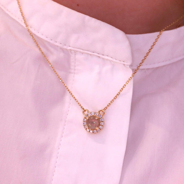 18K Yellow Gold Opal & Diamond Halo Necklace