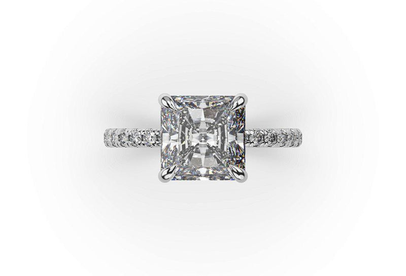 Princess Cut Lab Grown Diamond Ring With a Hidden Halo and Side Diamonds - Artelia Jewellery