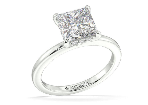 Princess Lab Grown Diamond Engagement Ring With a Hidden Halo - Artelia Jewellery