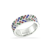 Diamond, emerald, ruby and sapphire Herringbone Wedding Ring