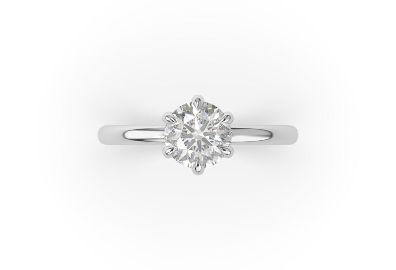 Round Solitaire Lab Diamond Engagement Ring with 6 claws - Artelia Jewellery