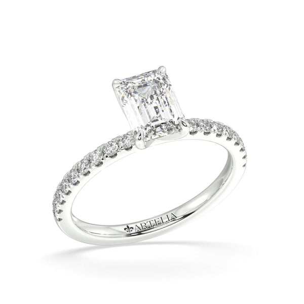 Lab Grown Emerald Cut Engagement Ring With Side Diamonds
