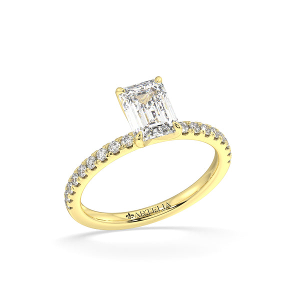 Lab Grown Emerald Cut Engagement Ring With Side Diamonds