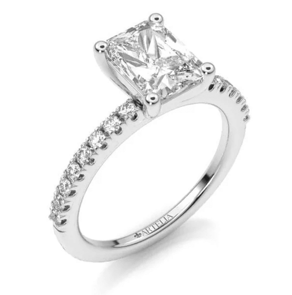 Elongated Radiant Lab Grown Diamond Engagement Ring With Side Diamonds
