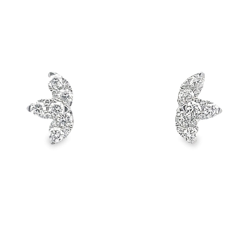18K Three Leaf Diamond Earrings