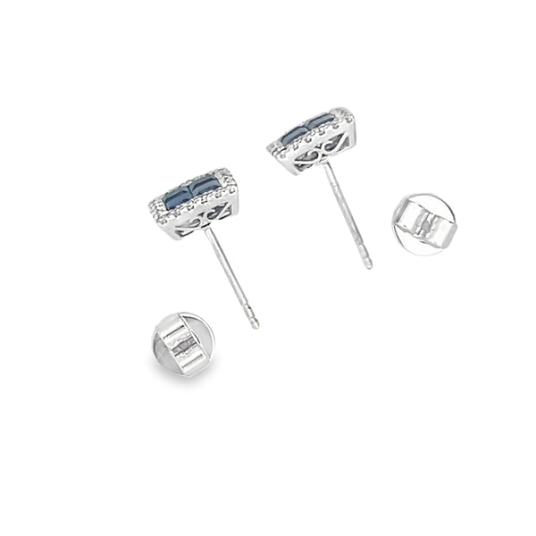 18K White Gold Blue Sapphire And Diamond Stud Earrings