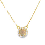 18K Yellow Gold Opal & Diamond Halo Necklace - Artelia Jewellery