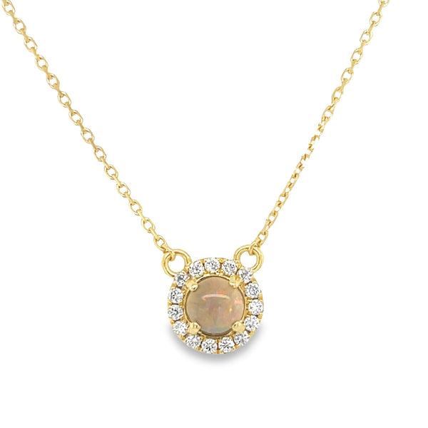 18K Yellow Gold Opal & Diamond Halo Necklace