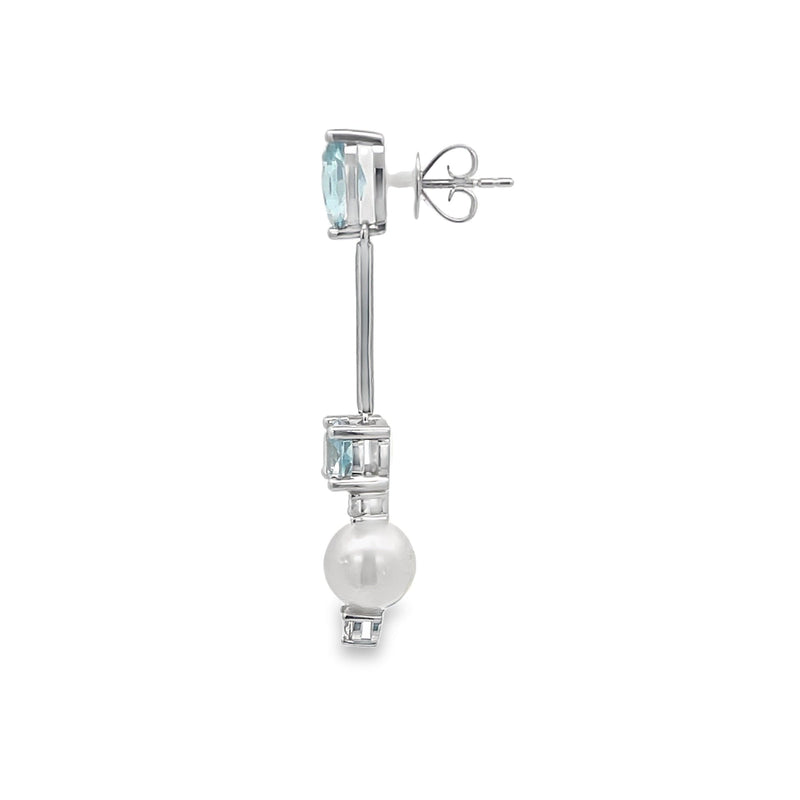 18K White Gold South Sea Pearl , Diamond and Topaz Earrings - Artelia Jewellery