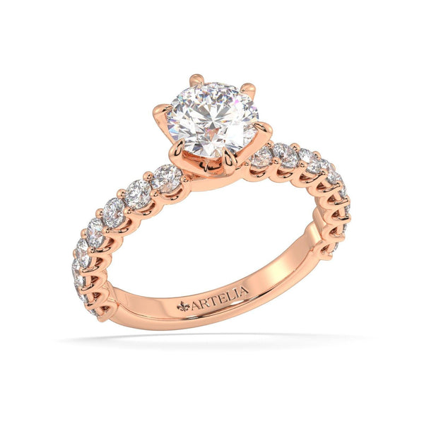 18K rose gold Round Solitaire Engagement Ring with chloe diamond band - Artelia Jewellery