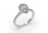 PEAR LAB GROWN DIAMOND ENGAGEMENT RING WITH A HALO AND SIDE DIAMONDS