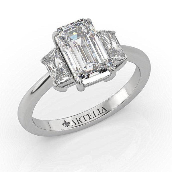 Emerald Cut Trilogy Lab Grown Diamond Engagement Ring - Artelia Jewellery