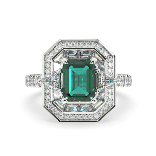 The Manhattan Diamond Ring With Emerald Centre