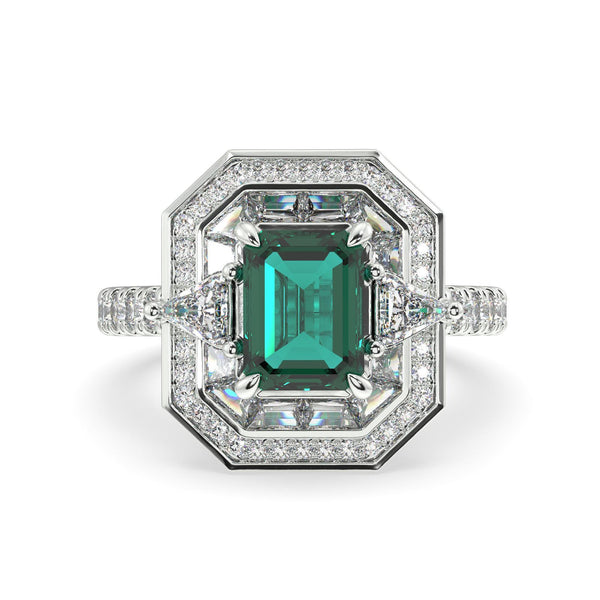 The Manhattan Diamond Ring With Emerald Centre - Artelia Jewellery