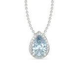 Aquamarine and Diamond Halo Necklace