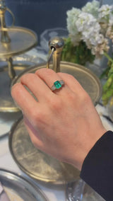 18K Yellow Gold Emerald Cut Emerald and Diamond Ring