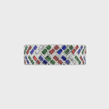 Diamond, emerald, ruby and sapphire Herringbone Wedding Ring
