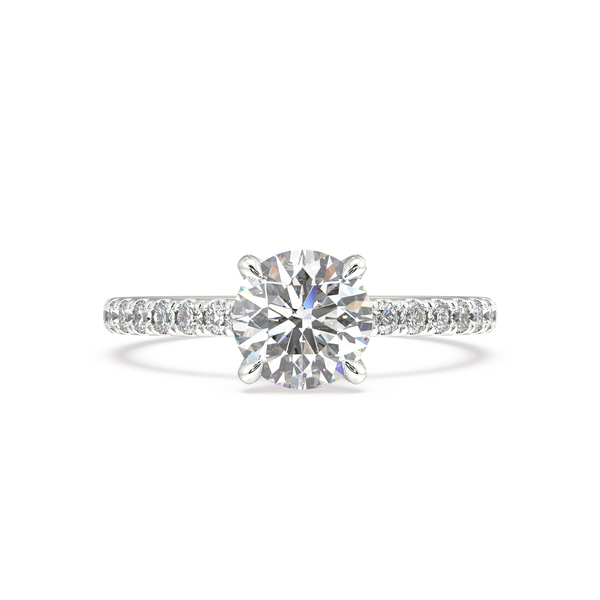 Lab Grown Round Brilliant Diamond Engagement Ring With Four Claws And Side Diamonds