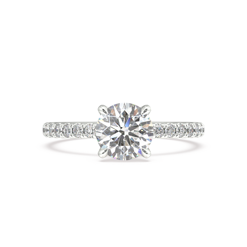 Lab Grown Round Brilliant Diamond Engagement Ring With Four Claws And Side Diamonds