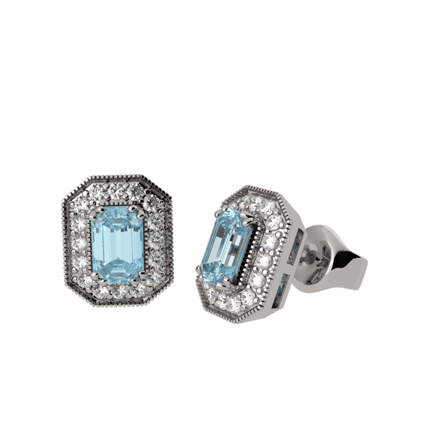 Aquamarine Earrings With Round Brilliant Diamonds
