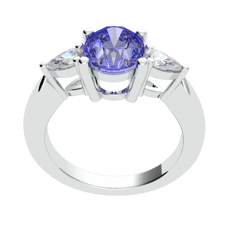 Ceylon Sapphire and Diamond Trilogy Engagement Ring (ARTCR004)