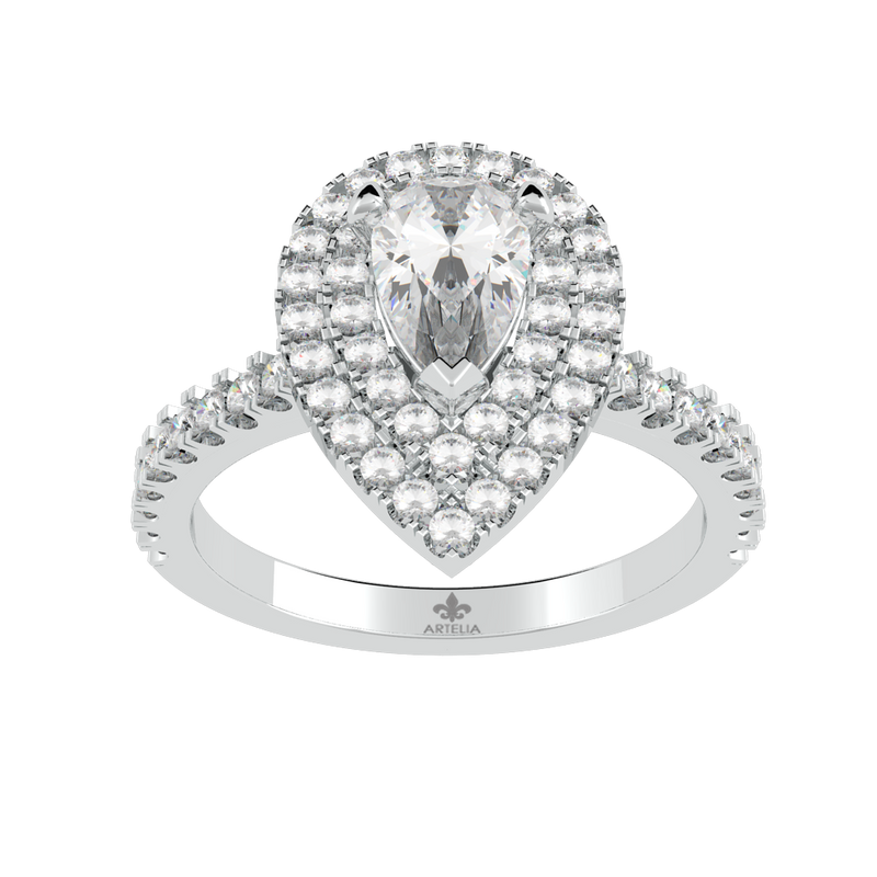Pear Diamond Double Halo Engagement Ring (ARTDHR105)