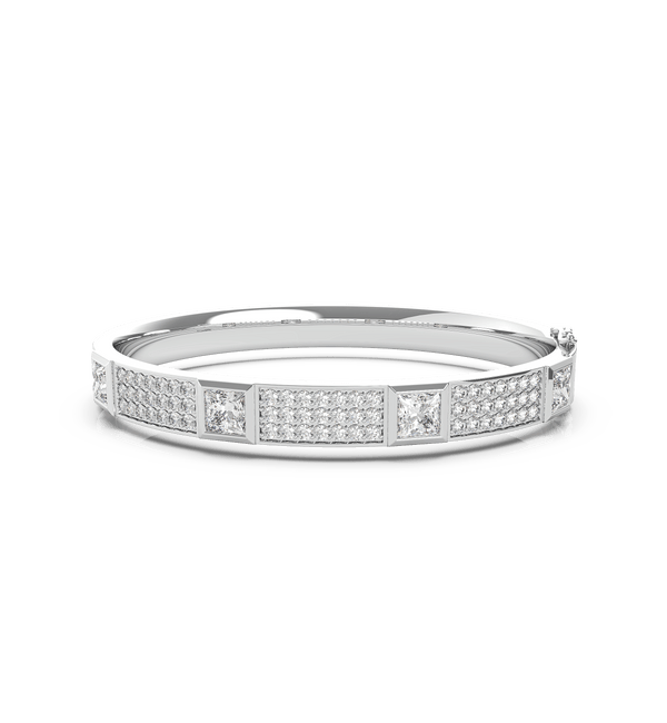 18K Pave Diamond Bangle With Princess Cut Diamonds - Artelia Jewellery