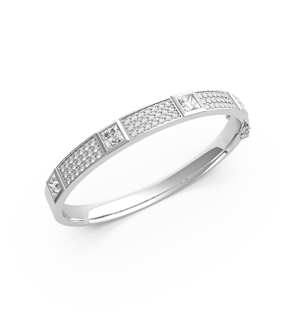 18K Pave Diamond Bangle With Princess Cut Diamonds - Artelia Jewellery