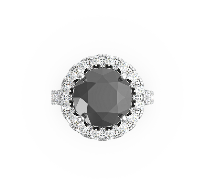 Round Black Diamond Solitaire Engagement Ring (ARTBHR03)