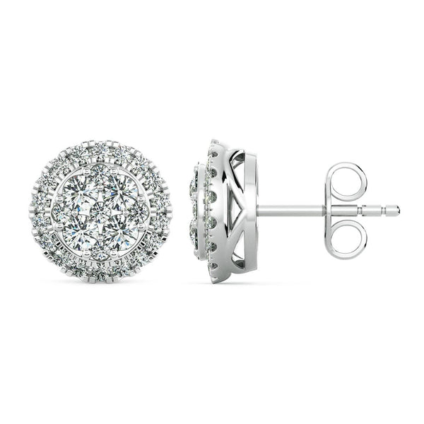 Round Diamond Cluster Earrings with Halo
