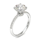 Round Diamond With Dropped Hidden Halo Engagement Ring