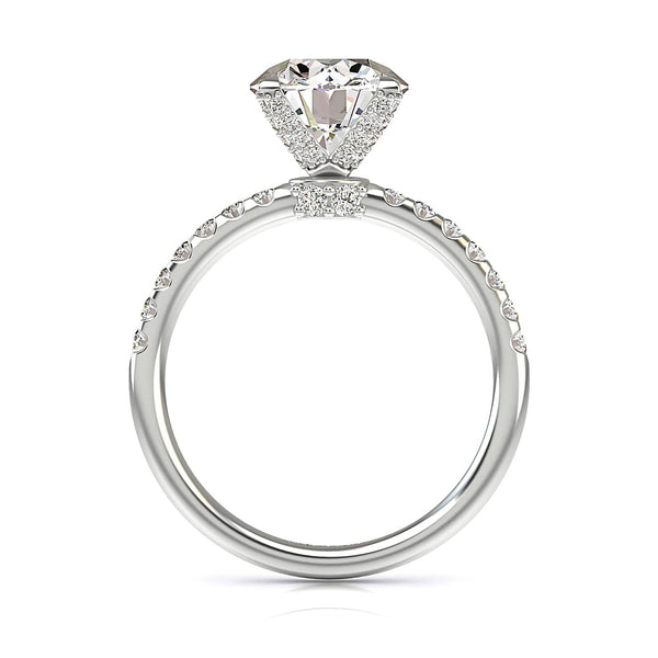 Round Diamond With Dropped Hidden Halo Engagement Ring