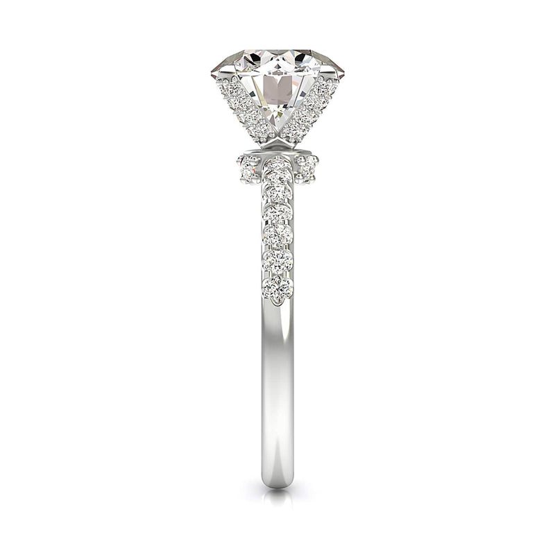 Round Diamond With Dropped Hidden Halo Engagement Ring