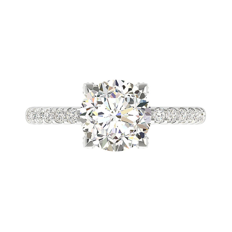 Round Diamond With Dropped Hidden Halo Engagement Ring