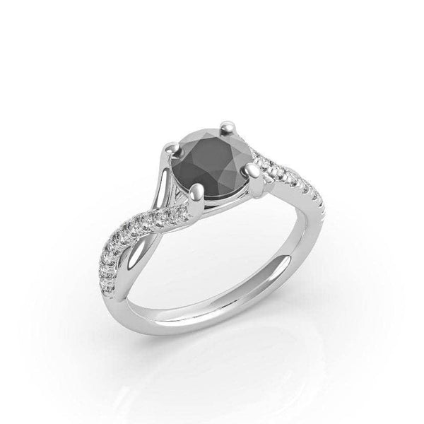 Round Black Diamond Solitaire Engagement Ring (ARTBSR01)