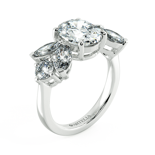 Tulip Oval Diamond Engagement Ring With Marquise Diamonds - Artelia Jewellery