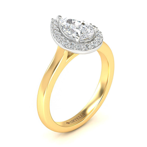 Two Tone Pear Diamond Halo Engagement Ring