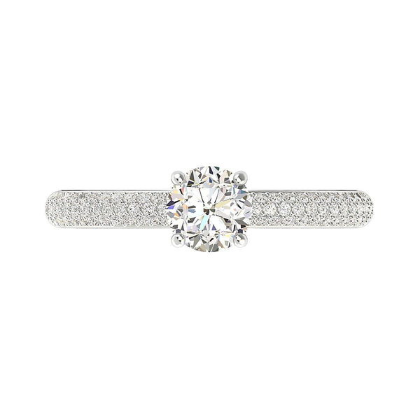 Round Diamond Solitaire Engagement Ring with Lady Luck Pave Band