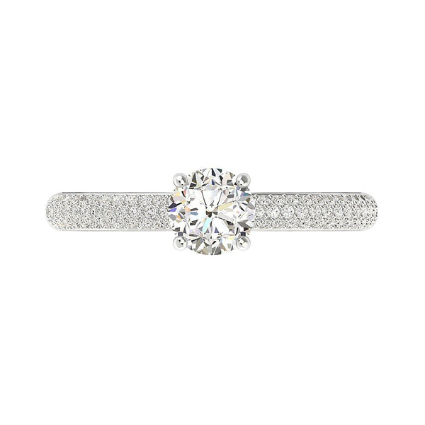 Round Diamond Solitaire Engagement Ring with Lady Luck Pave Band - Artelia Jewellery
