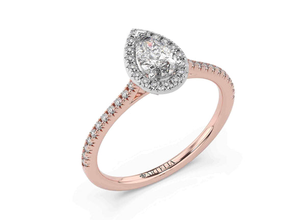 Two Tone Pear Diamond Halo Engagement Ring (ARTHR073)